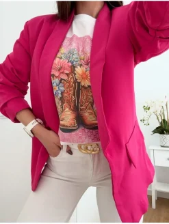 Americana forrada FUCSIA manga fruncida Lifestyle (V21)