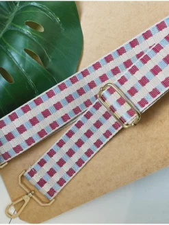 Asa bandolera a cuadritos tonos magenta/celeste/beige
