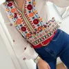Blusa blanca bordada en caldera y azul Marrakech (DRD)