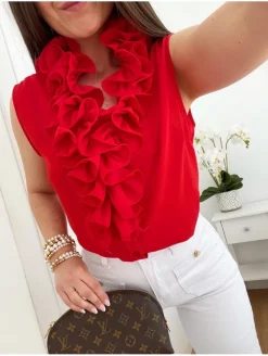 Blusa ROJA volantes escote Clavel (V36)