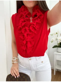 Blusa ROJA volantes escote Clavel (V36)