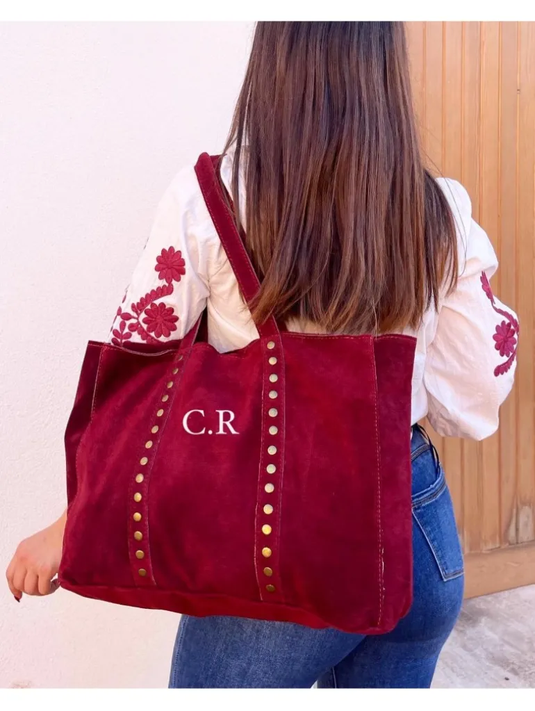 Bolso BURDEOS ante y remaches PERSONALIZADO Brenes