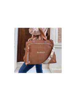 Bolso CAMEL OSCURO efecto acolchado PERSONALIZADO Paris