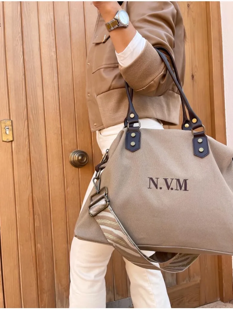 Bolso liso TAUPE tejido loneta PERSONALIZADO AMBERES
