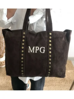 Bolso MARRÓN OSCURO ante y remaches PERSONALIZADO Brenes