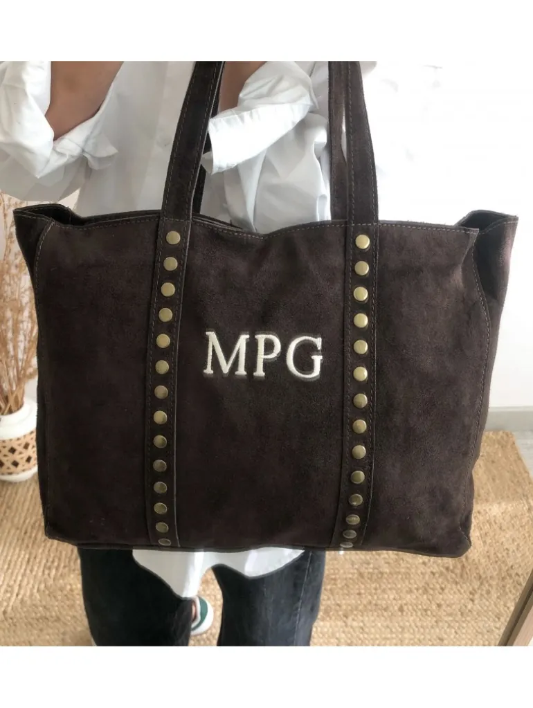 Bolso MARRÓN OSCURO ante y remaches PERSONALIZADO Brenes