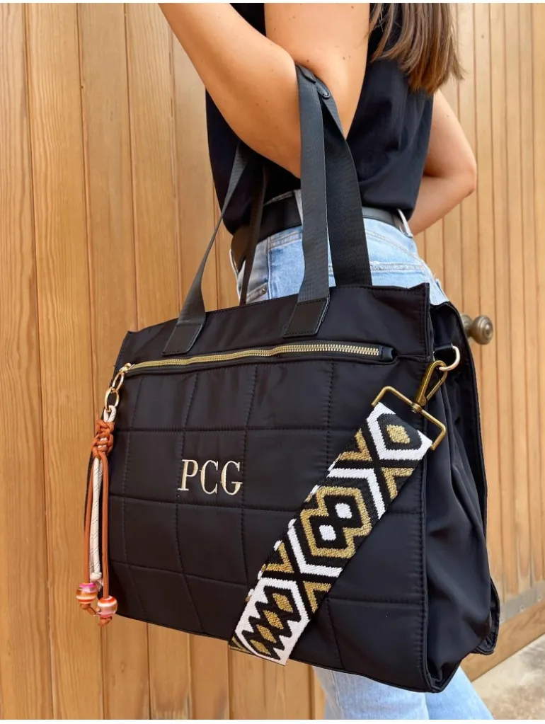 Bolso NEGRO efecto acolchado PERSONALIZADO Paris