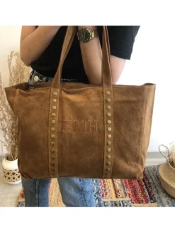 Bolso TABACO ante y remaches PERSONALIZADO Brenes
