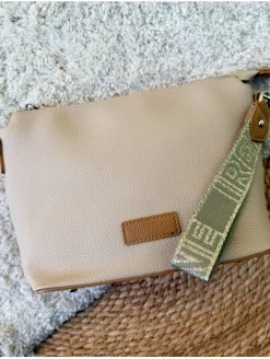 Bolso tipo neceser BEIGE asa mano VERDE glitter 240866