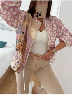 Bomber animal print beige y ROSA Zanzíbar (V07A37)