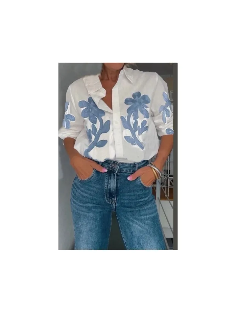 Camisa flores bordadas (V21)