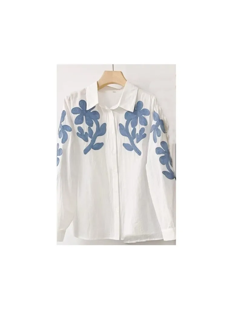 Camisa flores bordadas (V21)