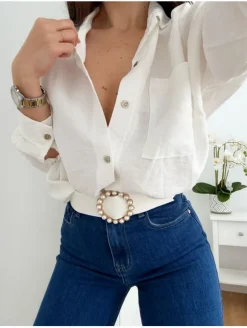 Camisa larga blanca basic oversize (V03)