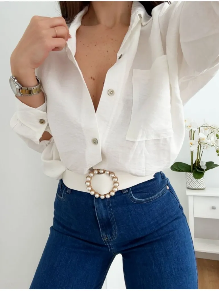 Camisa larga blanca basic oversize (V03)