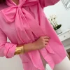 Camisa ROSA lazada cuello amplia Femme (M17)