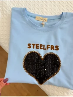 Camiseta AZUL corazón negro lentejuelas Steelfrs 5999 (V09)