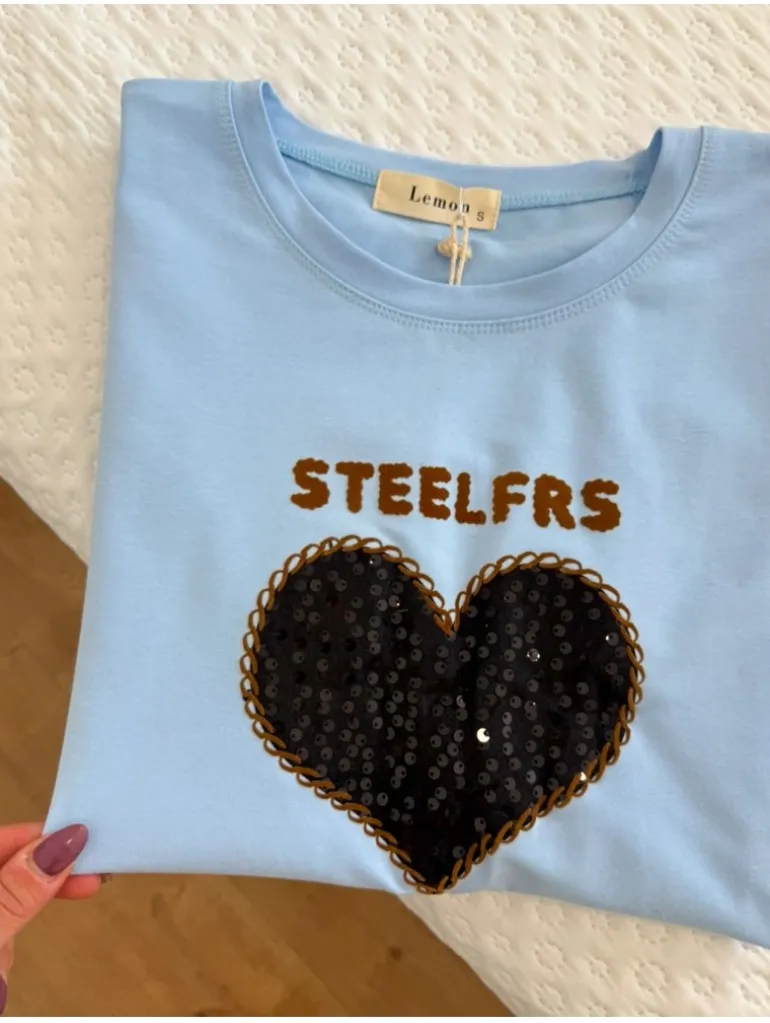 Camiseta AZUL corazón negro lentejuelas Steelfrs 5999 (V09)