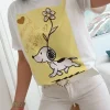 Camiseta blanca manga corta cuadro amarillo perrito flor Around the world (V07)