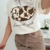 Camiseta blanca manga corta labios cow (V09)