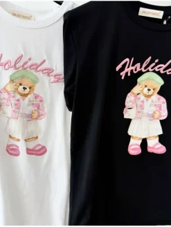 Camiseta NEGRA manga corta HOLIDAY osita (L37)