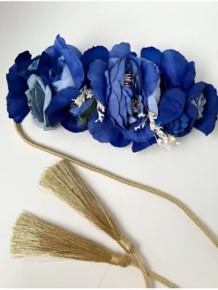 Cinturón cordón dorado flores azul klein London