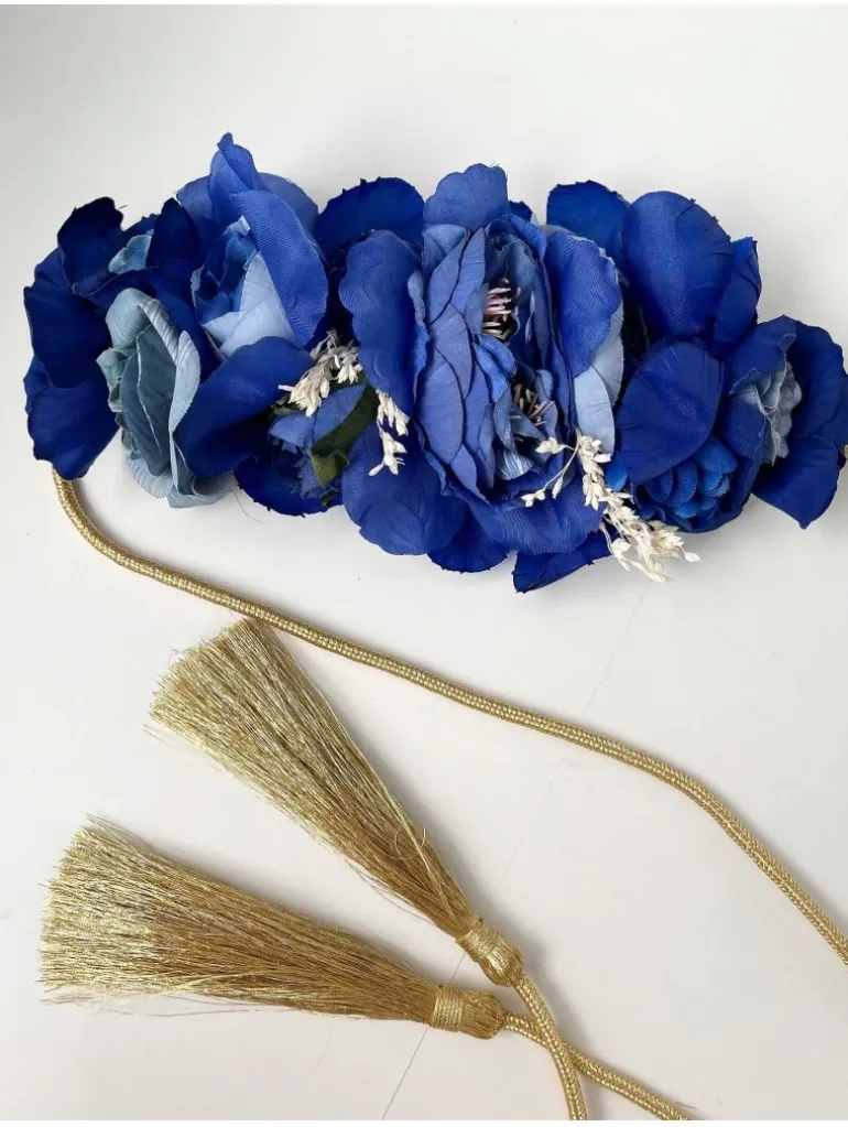 Cinturón cordón dorado flores azul klein London