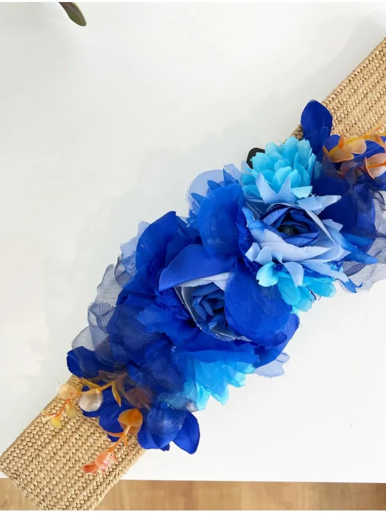 Cinturón elástico rafia flores azul klein Croacia