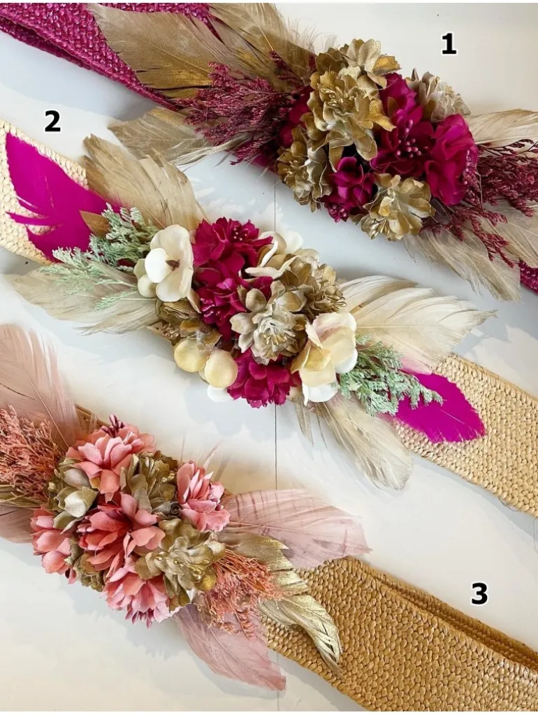 Cinturón rafia flores y plumas New Collection