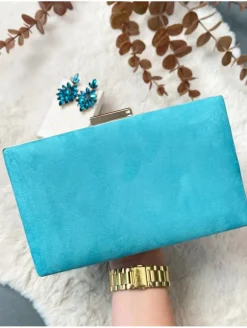 Clutch rectangular azul turquesa cierre dorado Paulina (V00)