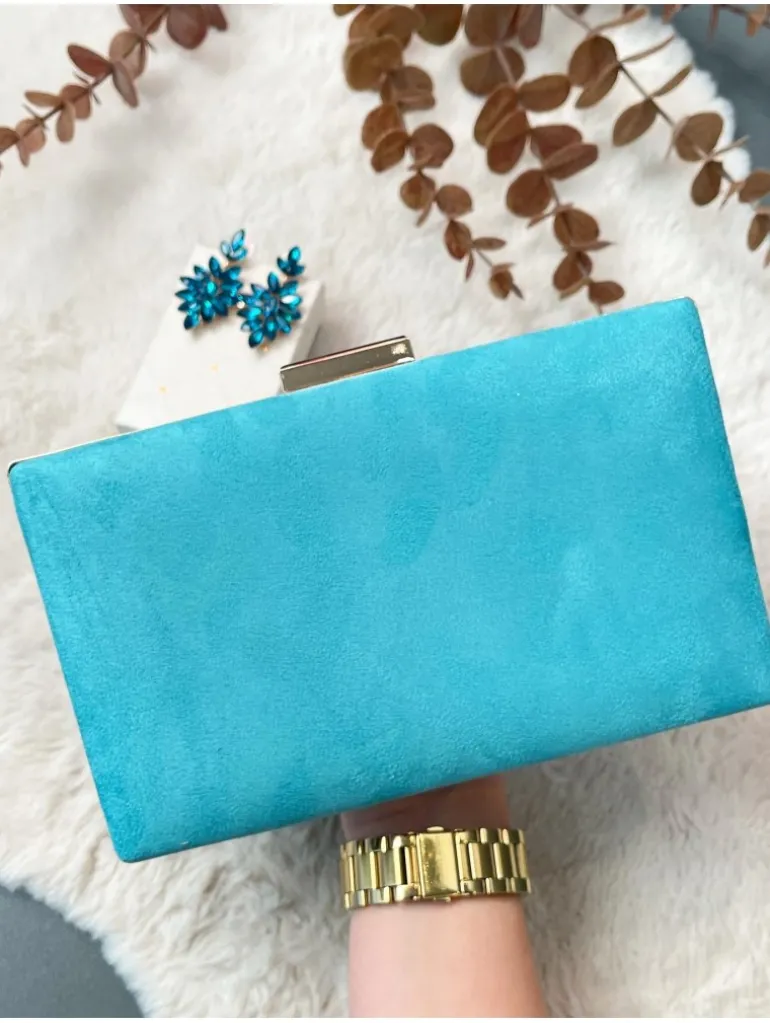 Clutch rectangular azul turquesa cierre dorado Paulina (V00)