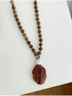 Collar largo abalorios efecto madera piedra natural Ylenia (V08)