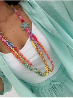 Collar LARGO abalorios MULTICOLOR estrella mar