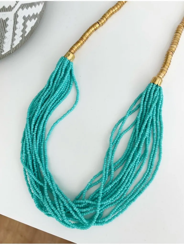 Collar mitad dorado y aguamarina mini abalorios Sea