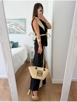 Conjunto bicolor NEGRO y marfil chaqueta y falda Caye (D17)
