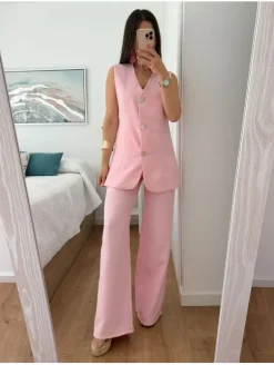 Conjunto chaleco y pantalón rosa Florence (L22)