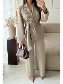 Conjunto traje chaqueta y pantalón BEIGE Bonho (M33)