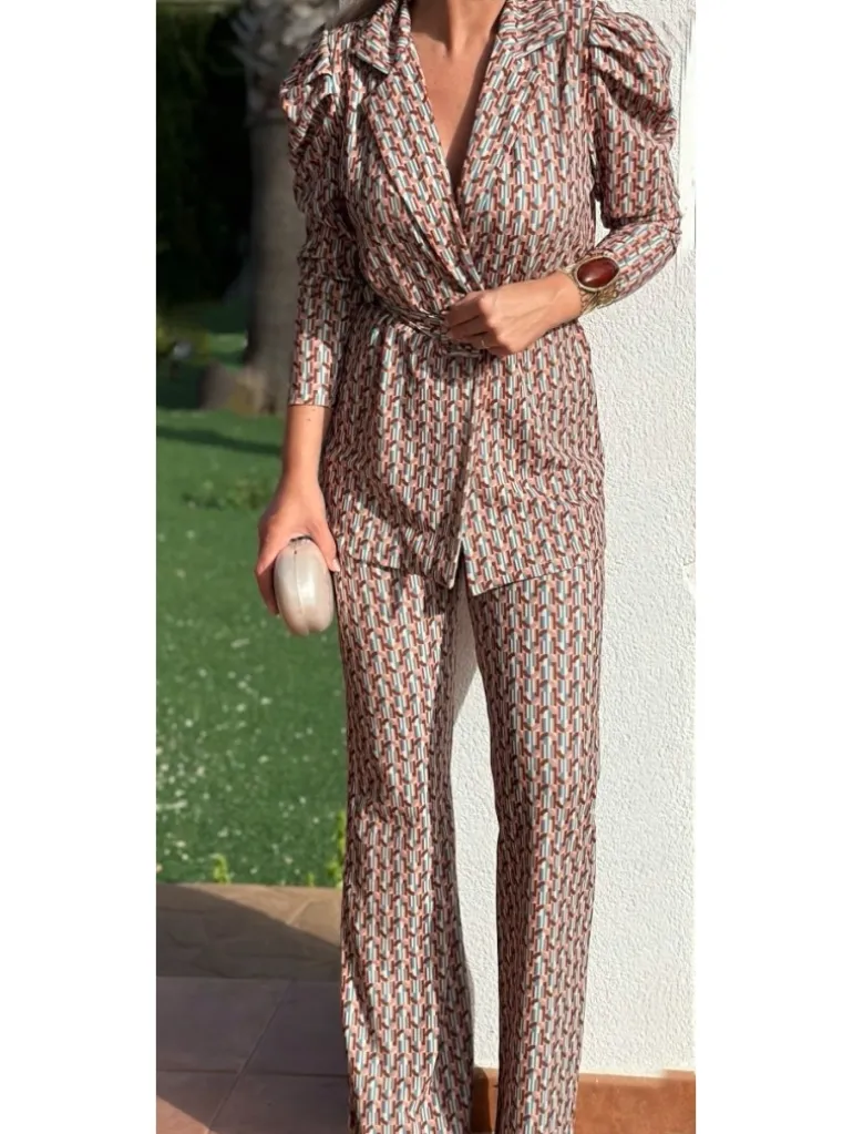 Conjunto traje pantalón estampado camel RIBES (M18)