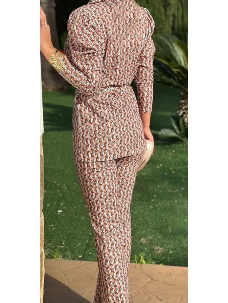 Conjunto traje pantalón estampado camel RIBES (M18)