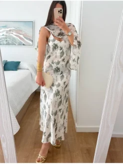 Conjunto Vestido y Capa blanco y verde Tie Dye Ceremonie (V10)