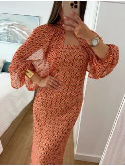 Conjunto vestido y capa estampado barroco Alcantara (M18)