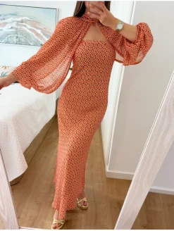 Conjunto vestido y capa estampado barroco Alcantara (M18)