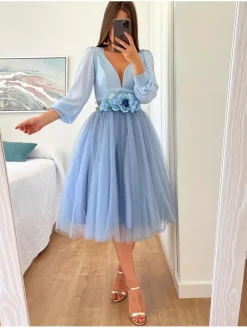Falda de tul AZUL midi varias capas