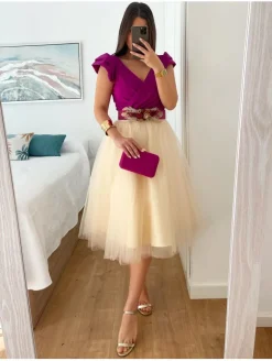 Falda de tul MARFIL midi varias capas