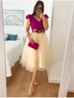 Falda de tul MARFIL midi varias capas