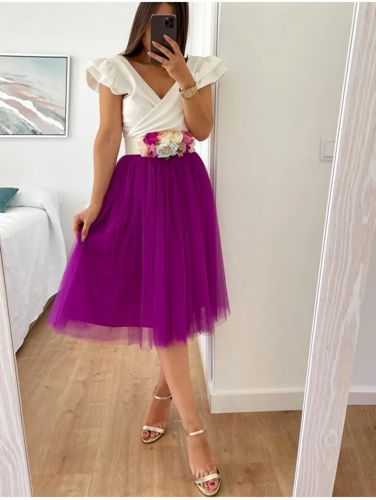 Falda de tul midi BUGANVILLA varias capas