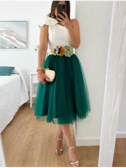 Falda de tul midi VERDE BOSQUE varias capas