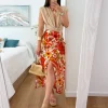 Falda estampada flores asimétrica tonos beige y naranjas Bali (BCC)