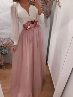 Falda larga rosa varias capas tul