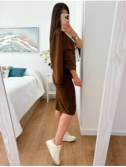 Falda midi MARRÓN algodón Solange (V07)