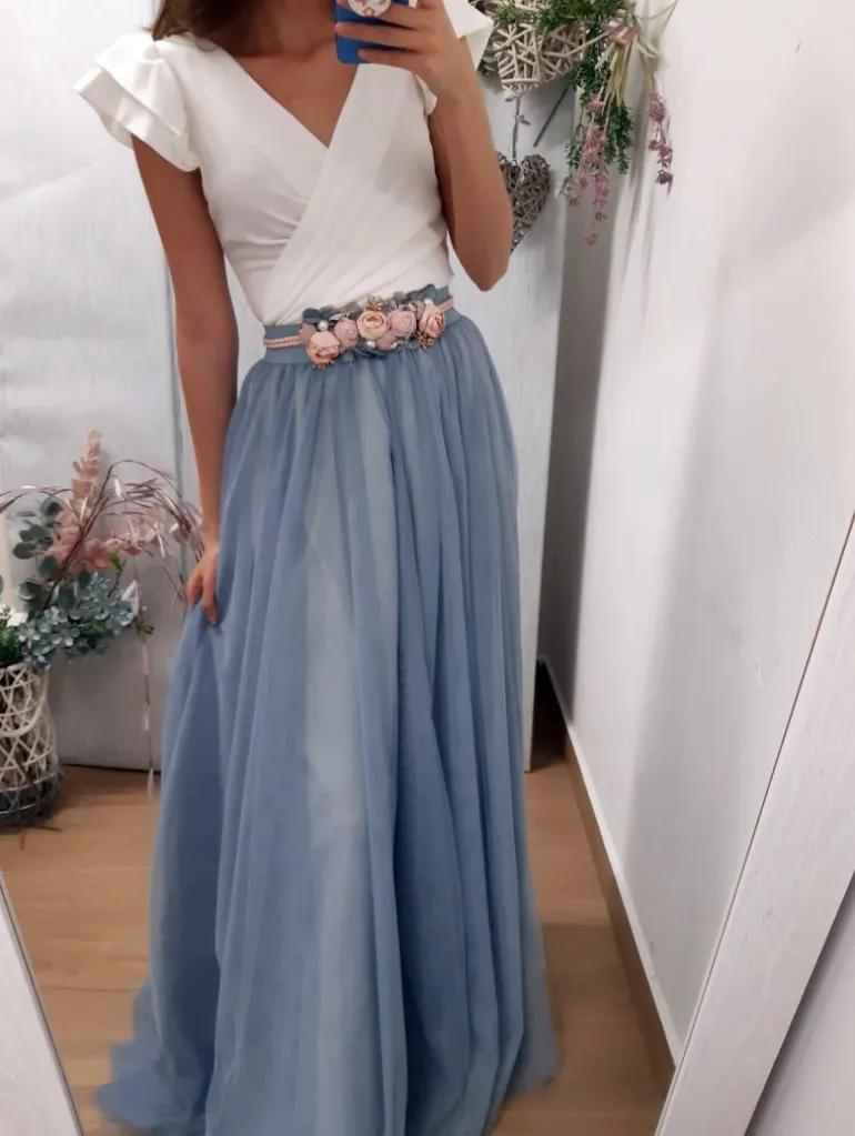 Falda tul larga azul noche varias capas